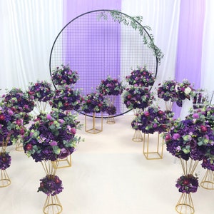 4pcs/lot wedding decoration,wedding backdrop iron metal gold stand arch,wedding silk purple centerpieces flowers ball,artificial flower ball