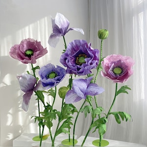 Set di coquelicot di carta gigante autoportante, fondale floreale per eventi nuziali, decorazione per vetrine di negozi al dettaglio, grande fiore fatto a mano