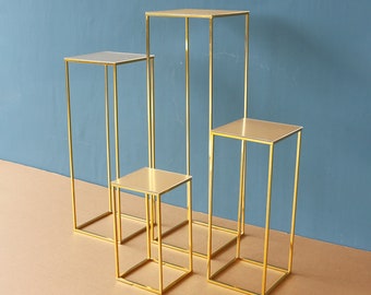 Shiny Gold Plating Geometric Flower Stand Wedding Centerpieces Backdrop Stand Party Decoration Rectangular Square Frame Acrylic Top Board