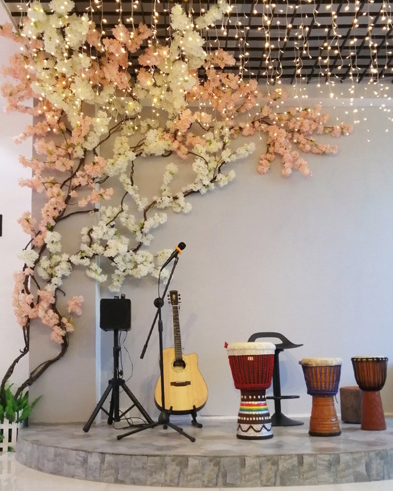 Pu&ograve; includere: Un palco con un albero di ciliegio bianco e rosa, un microfono, una chitarra, un altoparlante, un leggio e tre djembe. Il palco &egrave; decorato con luci aeree bianche.