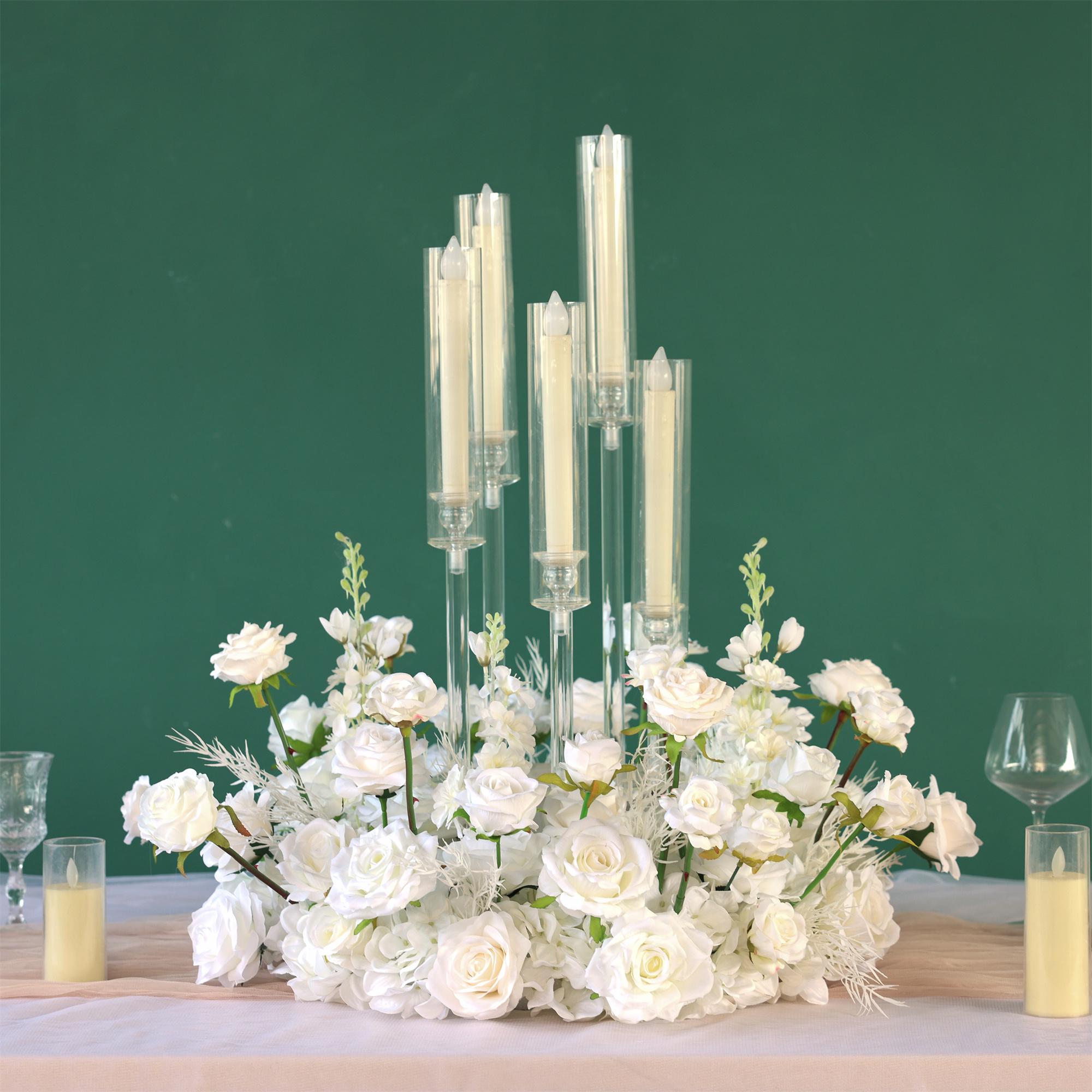 Party-Event-Dekoration Hochzeit Blumen Mittelstücke für Tische White Series Künstliche Rose Hortensie Kerze Blume Angepasst