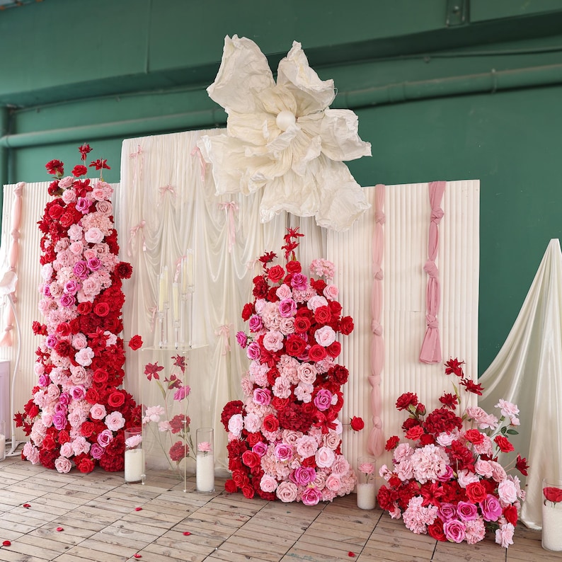 Pink Red Floral Arrangement for KT Board Decor Hot Pink Rose Hydrangea ...
