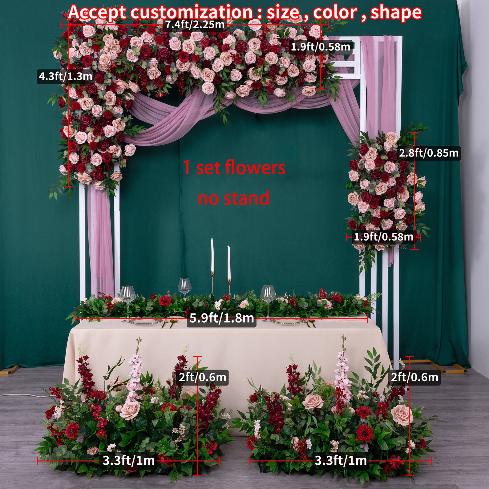 Artificial Flowers for Wedding Decoration Deep Red Pink Rose Greenery ...