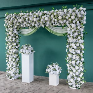 Luxury White Rose Green Eucalyptus Leaves Flower Runner for Wedding Backdrop Props Artificial Floral Arrangement Arch Decor