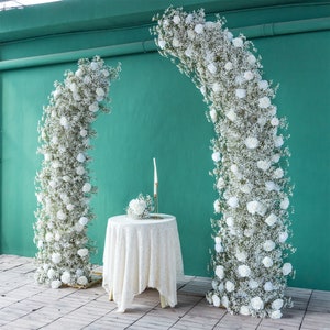 Wedding Background Decoration Luxury Artificial Rose Baby Breath Gypsophila Floral Arrangement Horn Arch Stand Deocr Customized