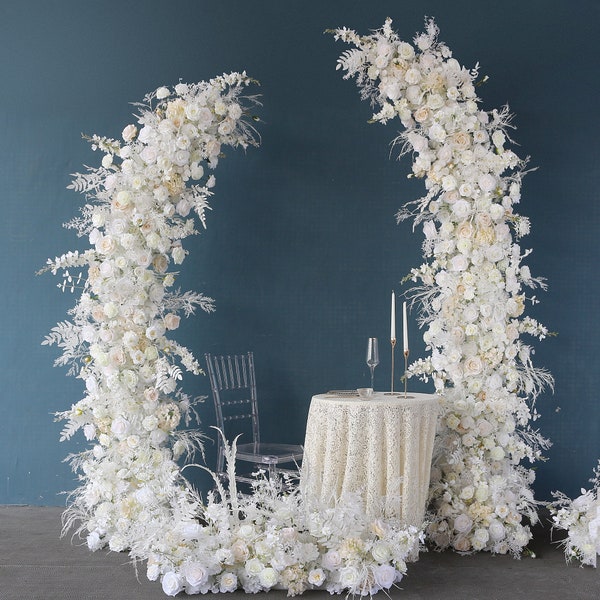 Flower Arrangement Set Wedding Arch Decoration Party Arc Moon Background Artificial Flower White Rose Flower Row Home Party Decoration