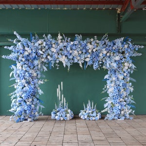 Luxury Blue Rose Hydrangea Flower Runner: Wedding Decor Centerpiece