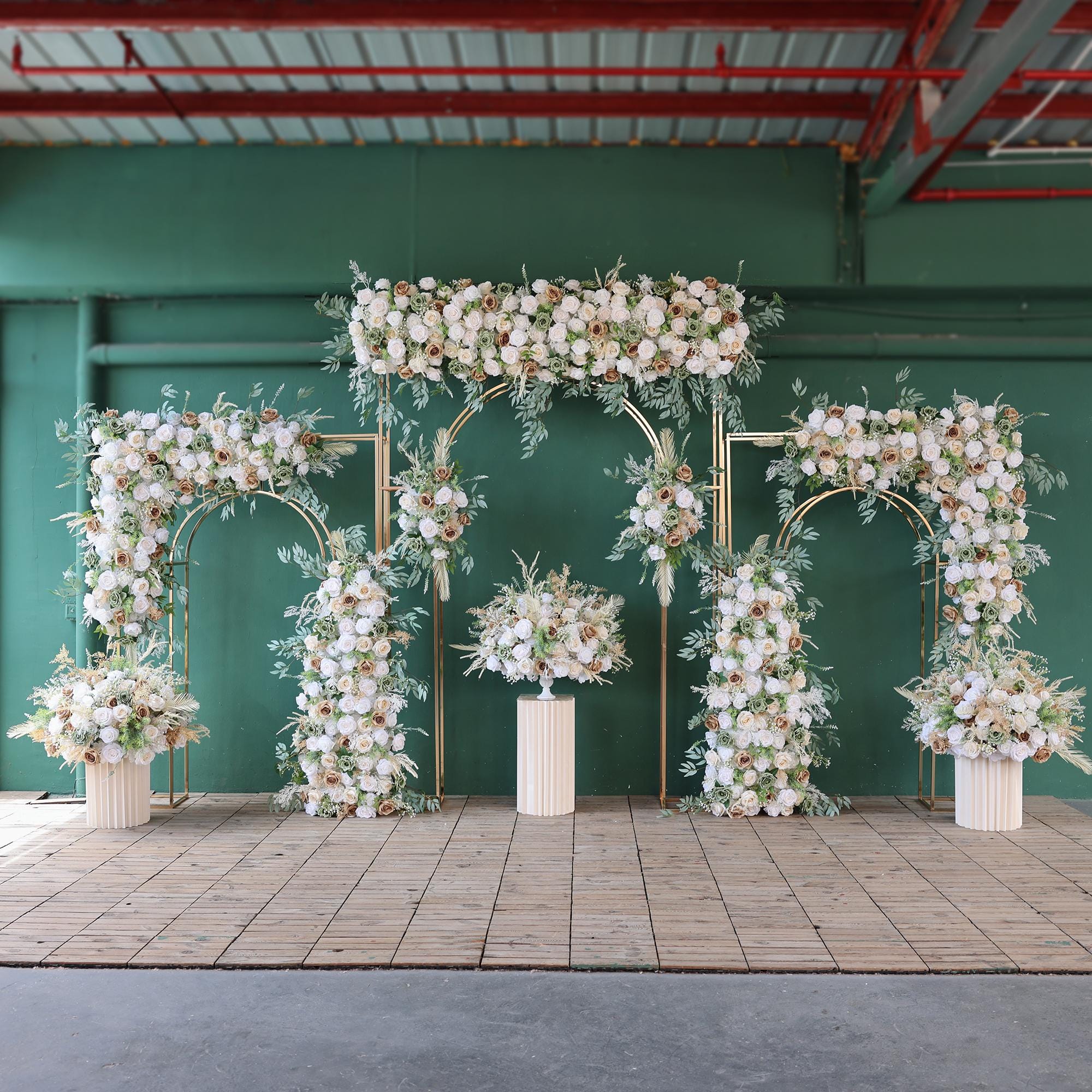 Green Coffee Artificial Rose Flower Arrangement for Event Backdrop ...