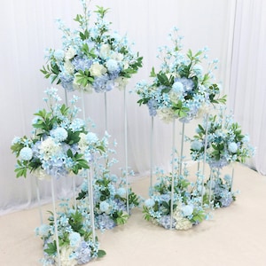 Blue Silk Flower Wedding Arch Set: Rose, Peony & Hydrangea Centerpiece