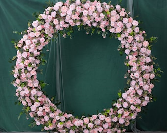 Luxury Pink Rose Series Floral Arrangement for Wedding Event Backdrop Decoration Iron Metal Ring Arch Flower Stand Set Customized