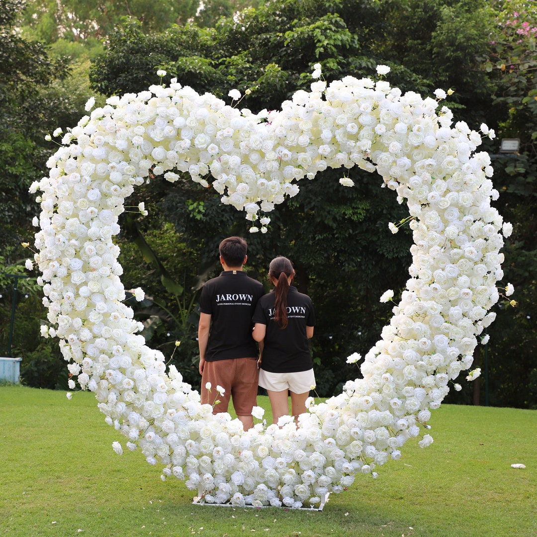 Heart Rose Floral Arch Wedding Backdrop Decoration Artificial White ...