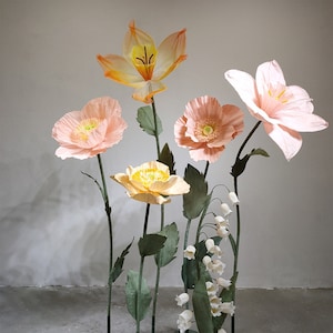 Giant Paper Flower  Set Wedding Event Floral Backdrop Retail Store Front Decor Window Display Large Hand Crafted  Free-Standing Coquelicot