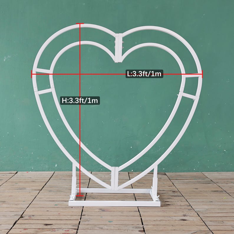 Heart Wedding Arch: Iron Flower Stand, Party Photo Booth Prop 3.3Ft(1M）