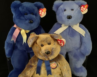 Ty Beanie Buddies - &quot;Official Club Bears, Clubby, Clubby II, Clubby III&quot; - Vintage Teddy Bears - Excellent Condition