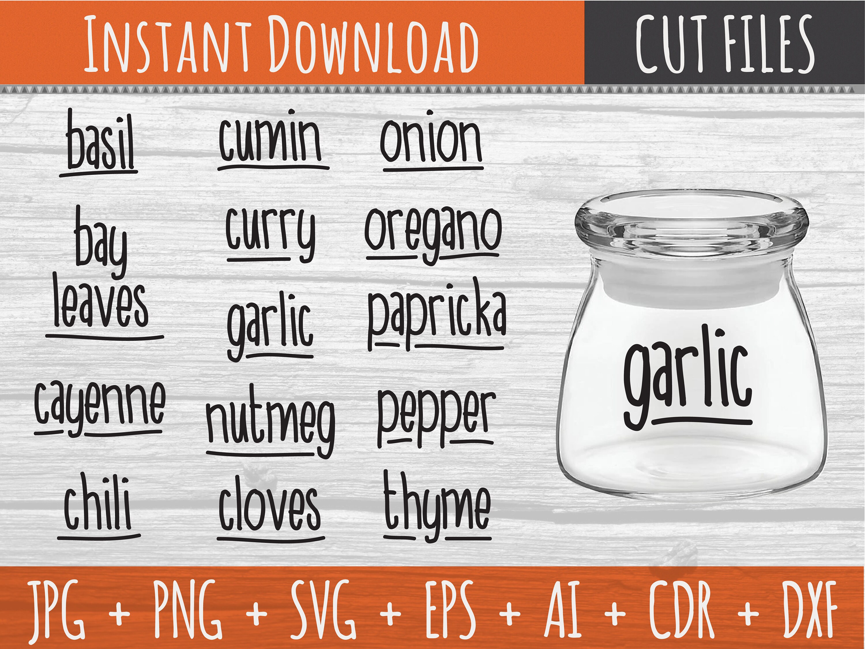 Spice Jar Names Cut Files Svg Cut File Dxf File Eps Etsy
