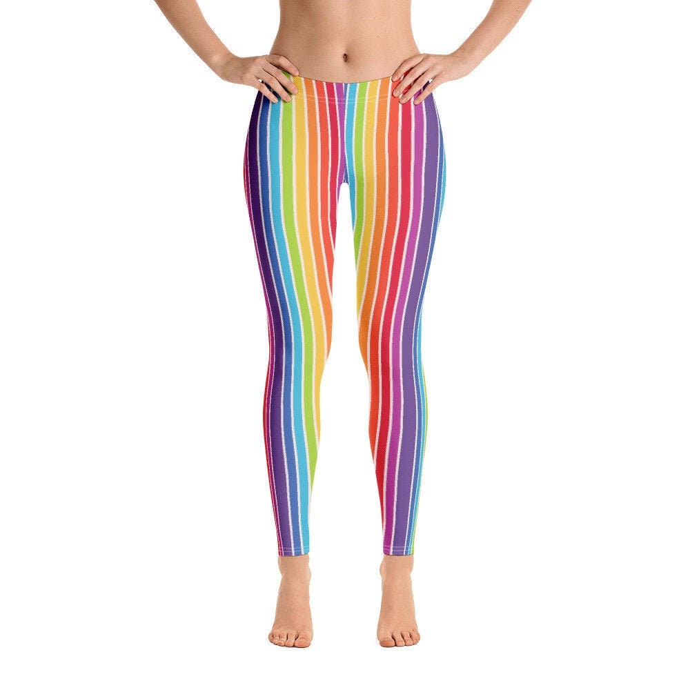 Rainbow Stripes Leggings Color Lines Gym Stylish Active Wear | Etsy