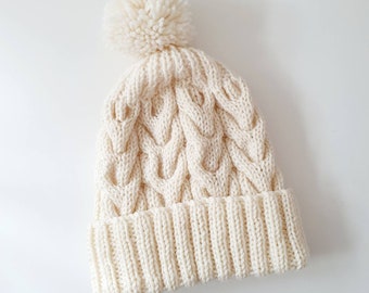 cream ladies bobble hat