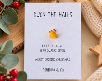 Duck the Halls Christmas Gift | Funny Mini Resin Duck with Santa Hat | Secret Santa Present | Novelty Stocking Filler