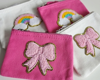 Embroidered Bow Coin Purse, Cotton Canvas Toddler Pouch