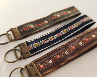 Floral Wristlet Keychain | Embroidered Fabric Key Fob | Handmade Key Holder | Pretty Gift for Her