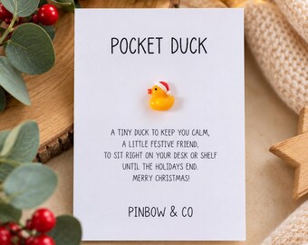 Pocket Duck Christmas Gift | Mini Resin Duck with Santa Hat | Cute Christmas Keepsake | Friendship Gift | Little Stocking Filler