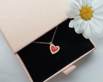 Watermelon Heart Necklace | Gold Fruit Pendant | Cute Summer Jewellery | Whimsical Gift for Her | Fruit Charm
