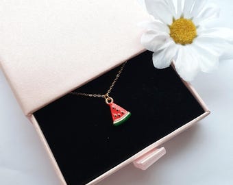 Watermelon Necklace | Gold Fruit Pendant | Cute Summer Jewellery | Whimsical Gift for Her | Fruit Charm Necklace