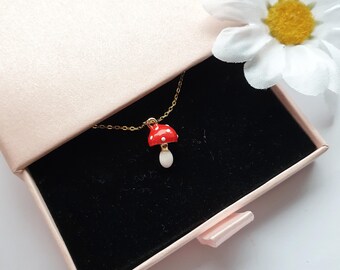 Mushroom Necklace | Red Toadstool Pendant | Cute Cottagecore Jewellery | Whimsical Gift for Her