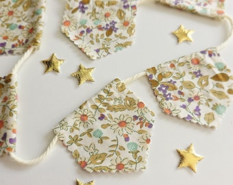 Handmade Floral Bunting: Vintage Style Fabric Garland, Cottagecore Decor