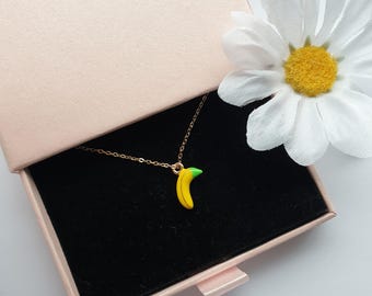 Banana Necklace | Gold Fruit Pendant | Cute Quirky Jewellery | Cottagecore Gift for Her | Whimsical Necklace