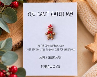 Mini Gingerbread Man Christmas Gift | You Can't Catch Me | Cute Resin Gingerbread Figurine | Stocking Filler | Secret Santa Gift