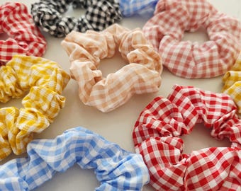 Gingham Sunmer Scrunchie, Plaid Scrunchy, Handmade Hair Accessory for Women, Girls, Teens, Gift Idea