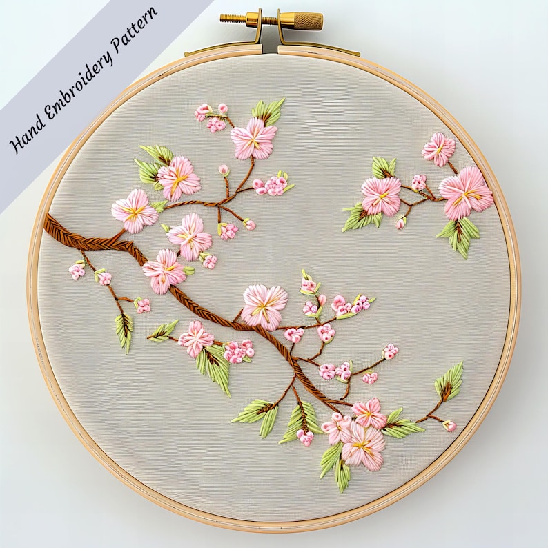 Cherry Blossom Embroidery Pattern, Floral Hoop Art (PDF Pattern) - Etsy