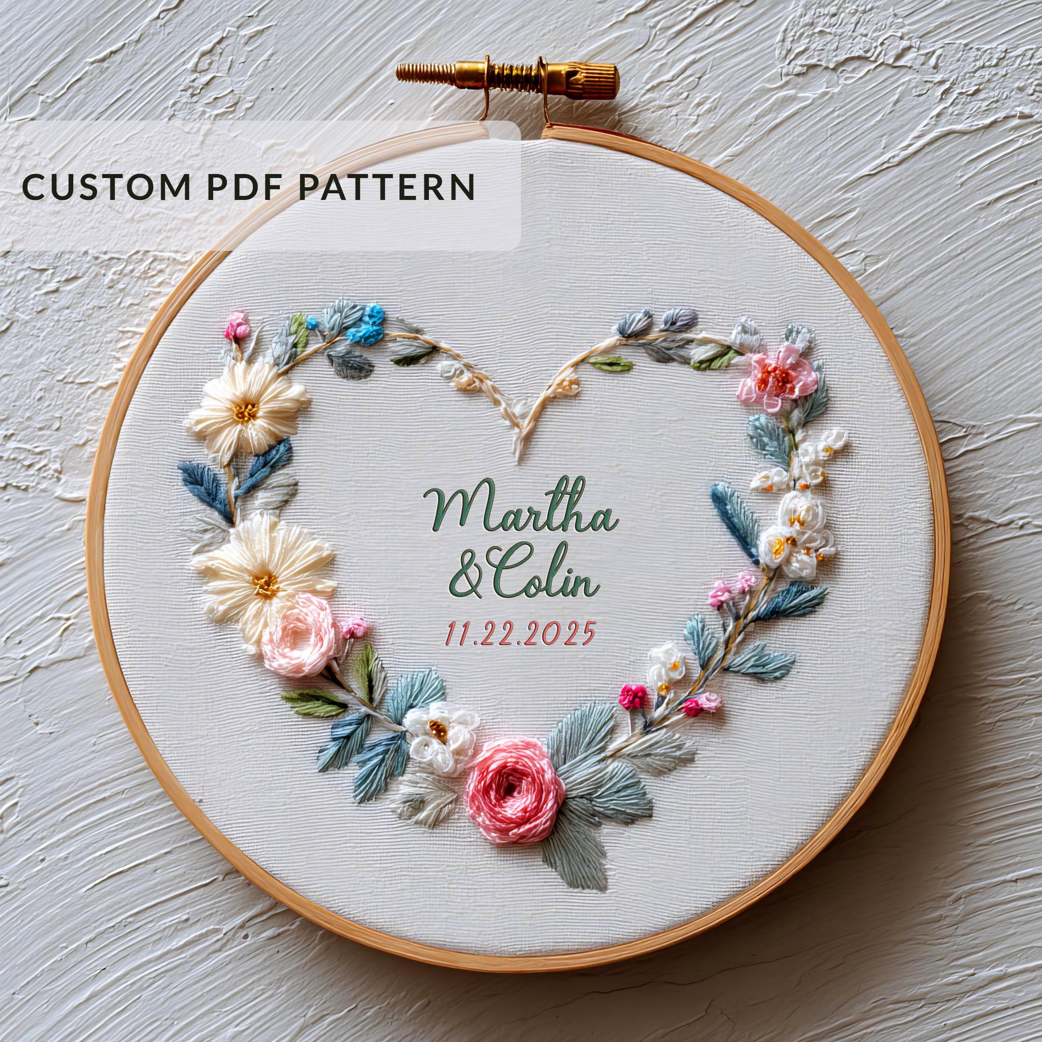 Personalized Wedding Wreath Embroidery Pattern PDF • Custom Names ...