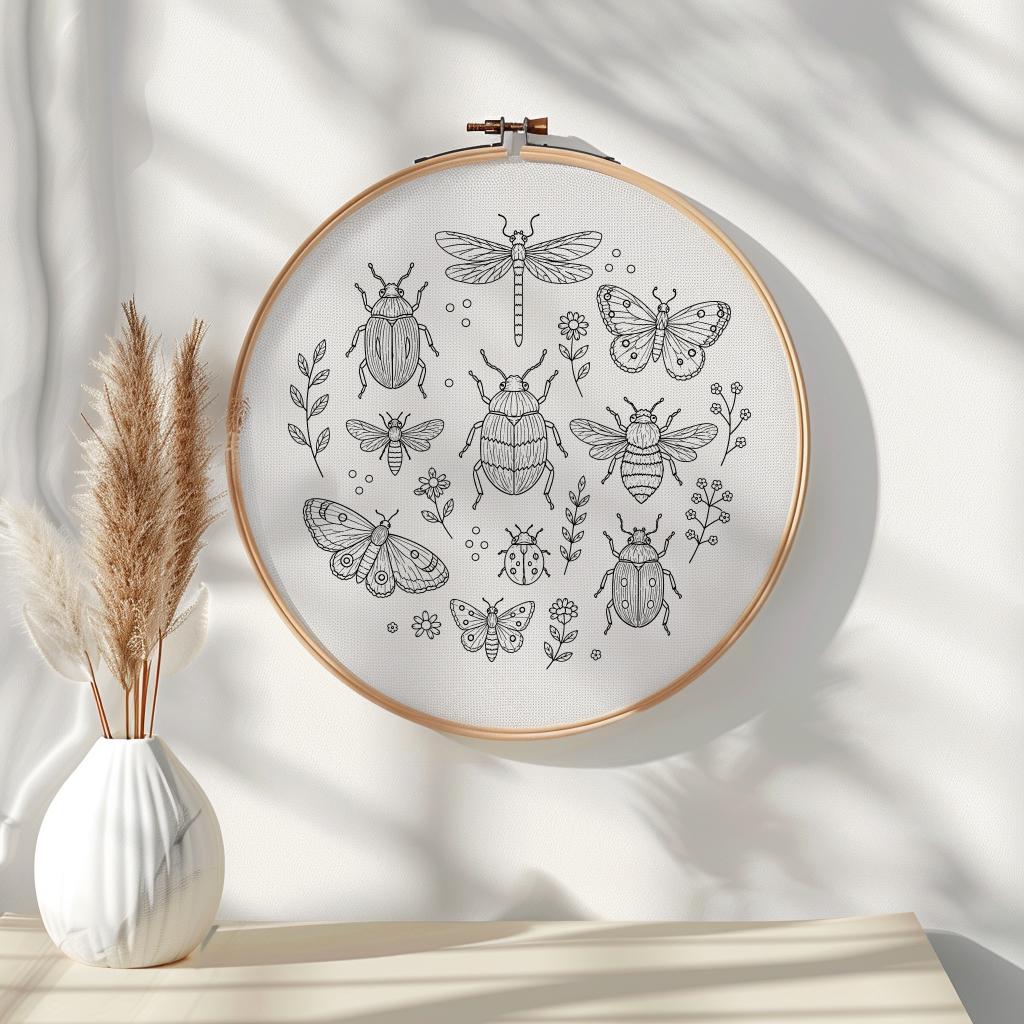 Woodland Insects Hand Embroidery Pattern PDF, Moth and Beetle Round ...