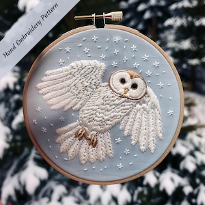 Owl Hand Embroidery PDF Pattern, Cute Owl  Digital Pattern, Winter Ornaments Craft Christmas Gift Wizard Night Bird  Embroidery DIY Gift