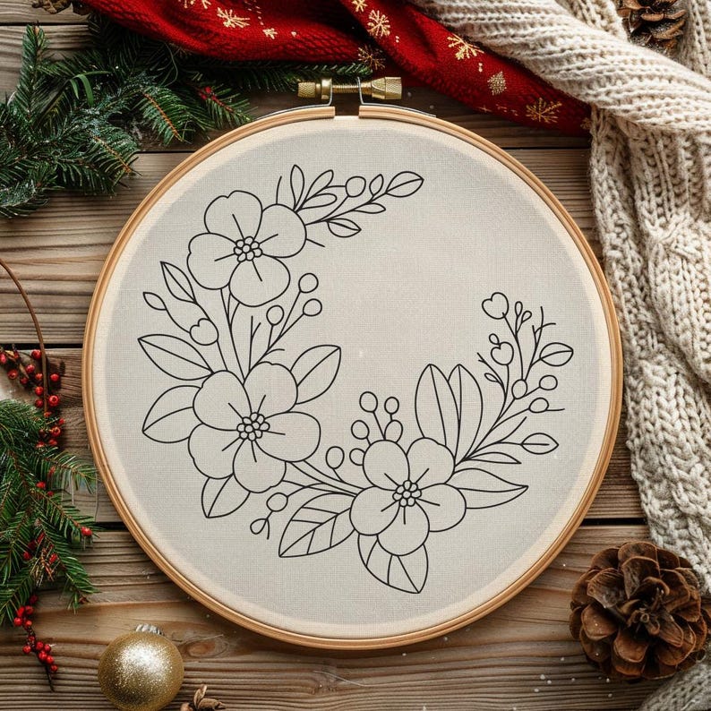 Floral Wreath Hand Embroidery Pattern PDF, Beginner Hoop Art (4-8 ...