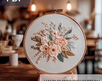 Boho Floral Hand Embroidery Pattern PDF for Round Hoop