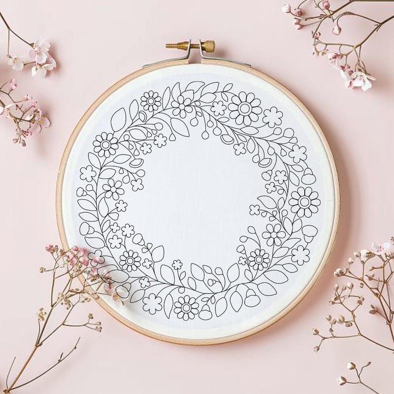 Floral Wreath Hand Embroidery Pattern PDF. Beginner-friendly Digital ...
