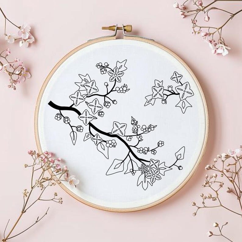 Cherry Blossom Embroidery Pattern, Floral Hoop Art (PDF Pattern) - Etsy