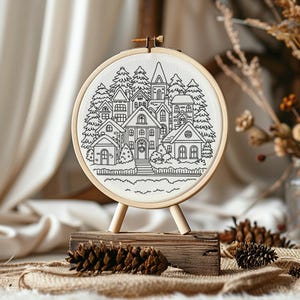 Christmas Village Hand Embroidery Pattern PDF | Snowy Winter Houses ...