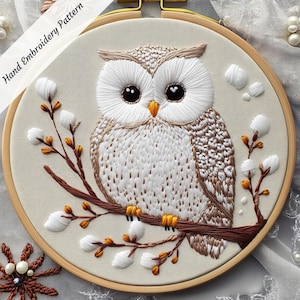 Owl Hand Embroidery PDF Pattern, Cute Owl  Digital Pattern, Winter Ornaments Craft Christmas Gift Owl Embroidery Bird Embroidery Night bird
