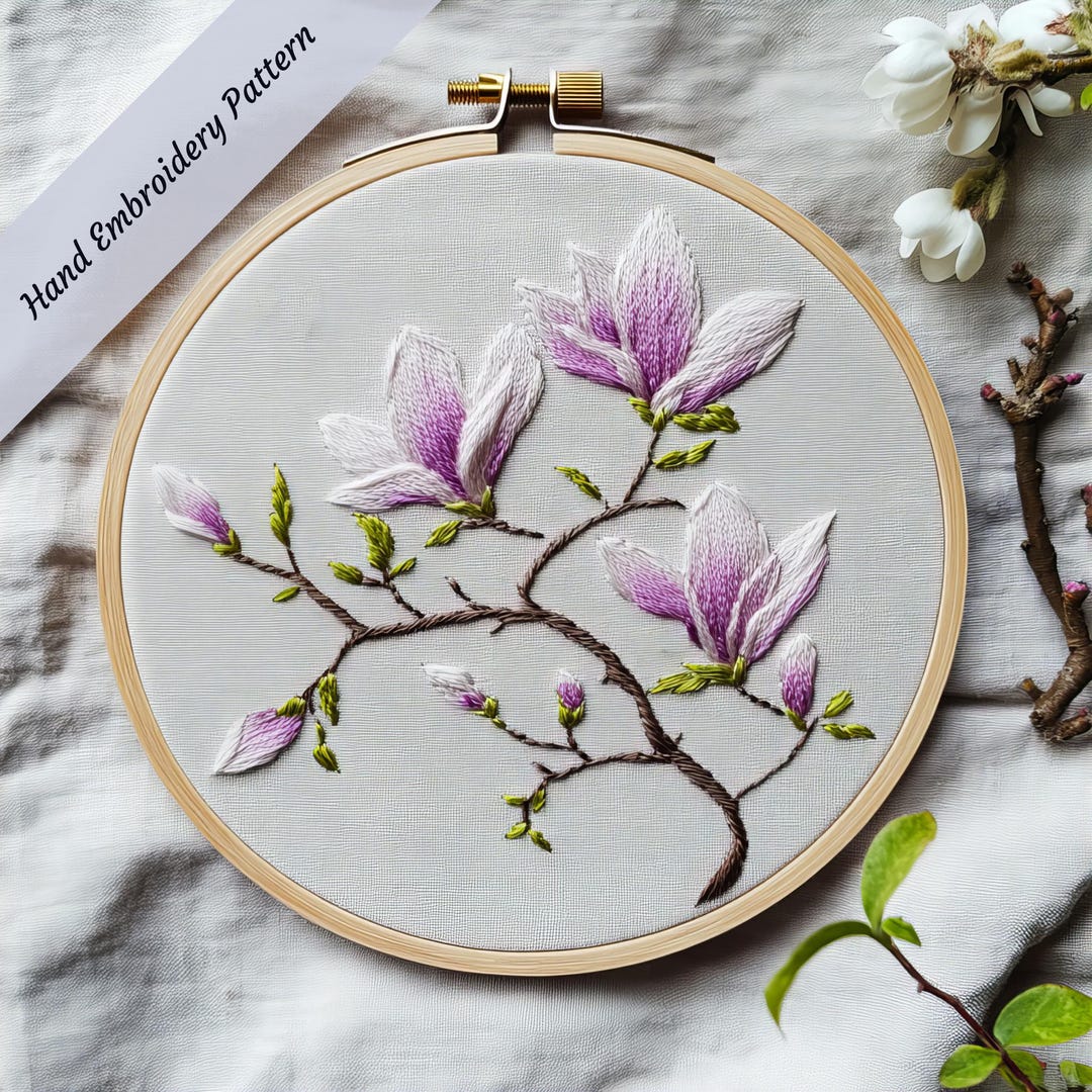 Magnolia Hand Embroidery Pattern, Floral Hoop Art (PDF Pattern) - Etsy