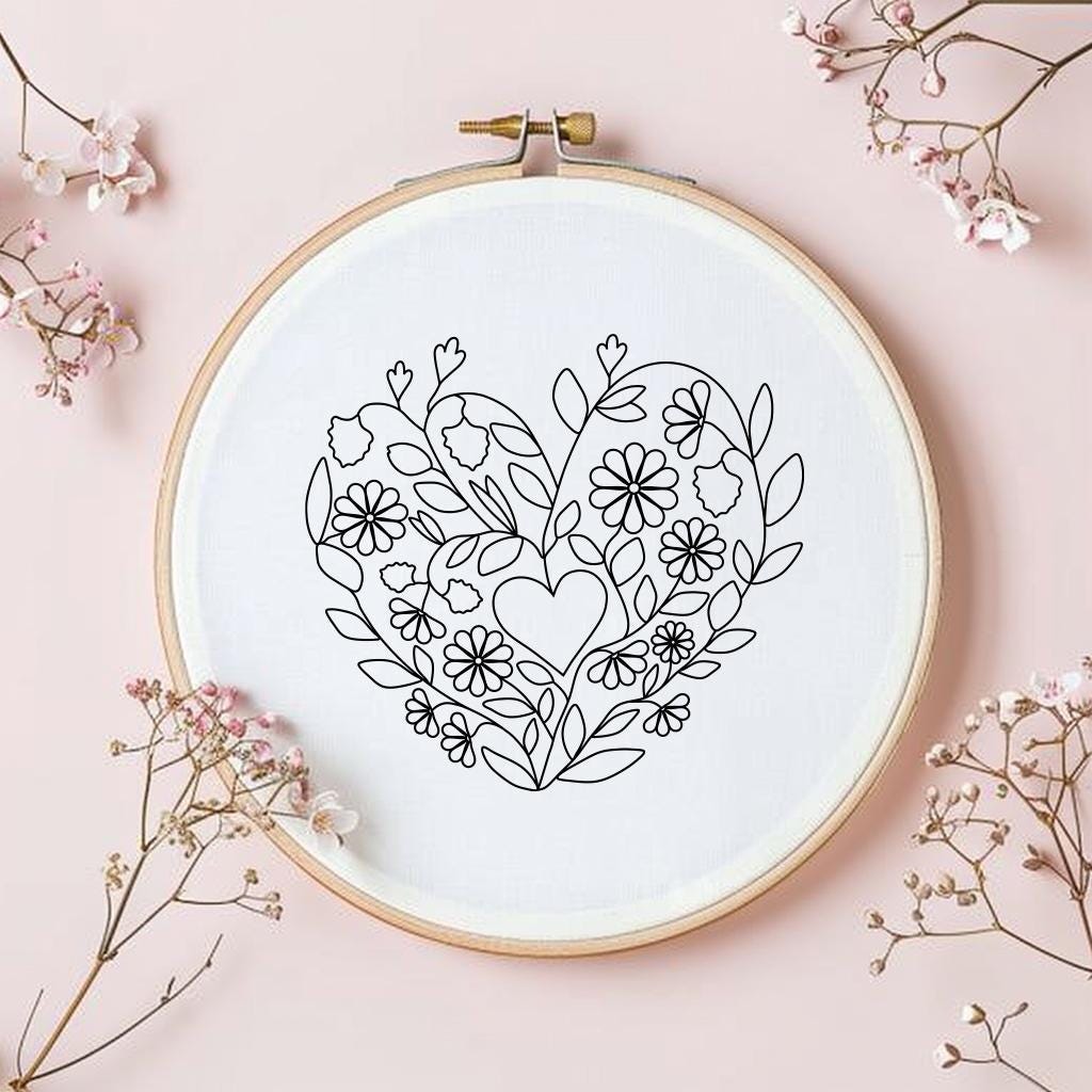 Floral Heart Hand Embroidery Pattern, Romantic Love Design (PDF) - Etsy