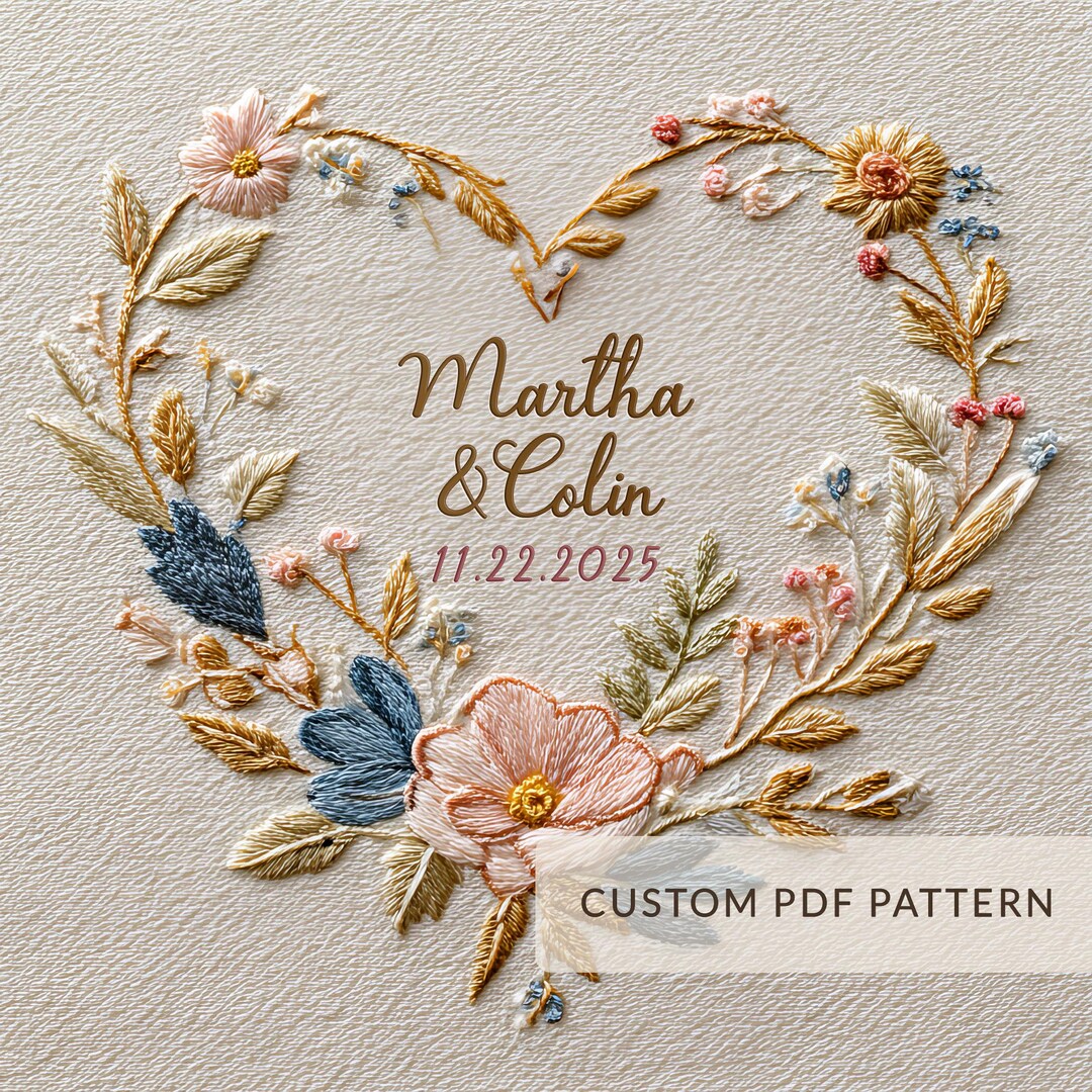 Personalized Wedding Wreath Embroidery Pattern PDF • Custom Names ...