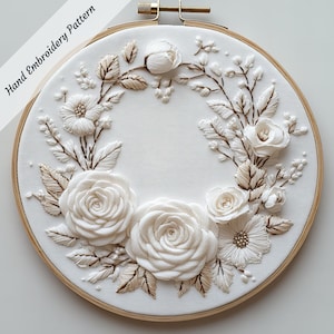 Wedding wreath Embroidery Flower Wreath Flower template Hand Embroidery template  printable PDF Embroidery Pattern Frame Embroidery
