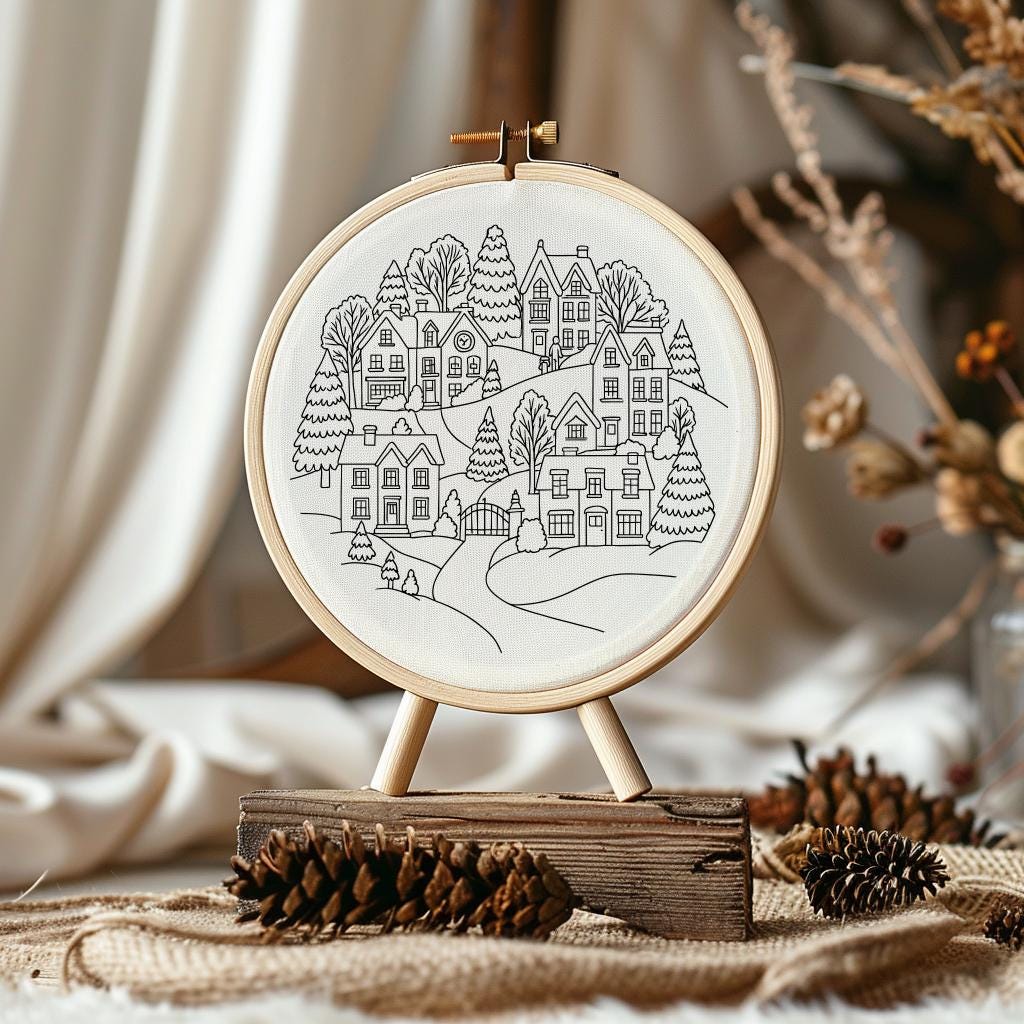 Christmas Village Hand Embroidery Pattern PDF | Snowy Winter Houses ...