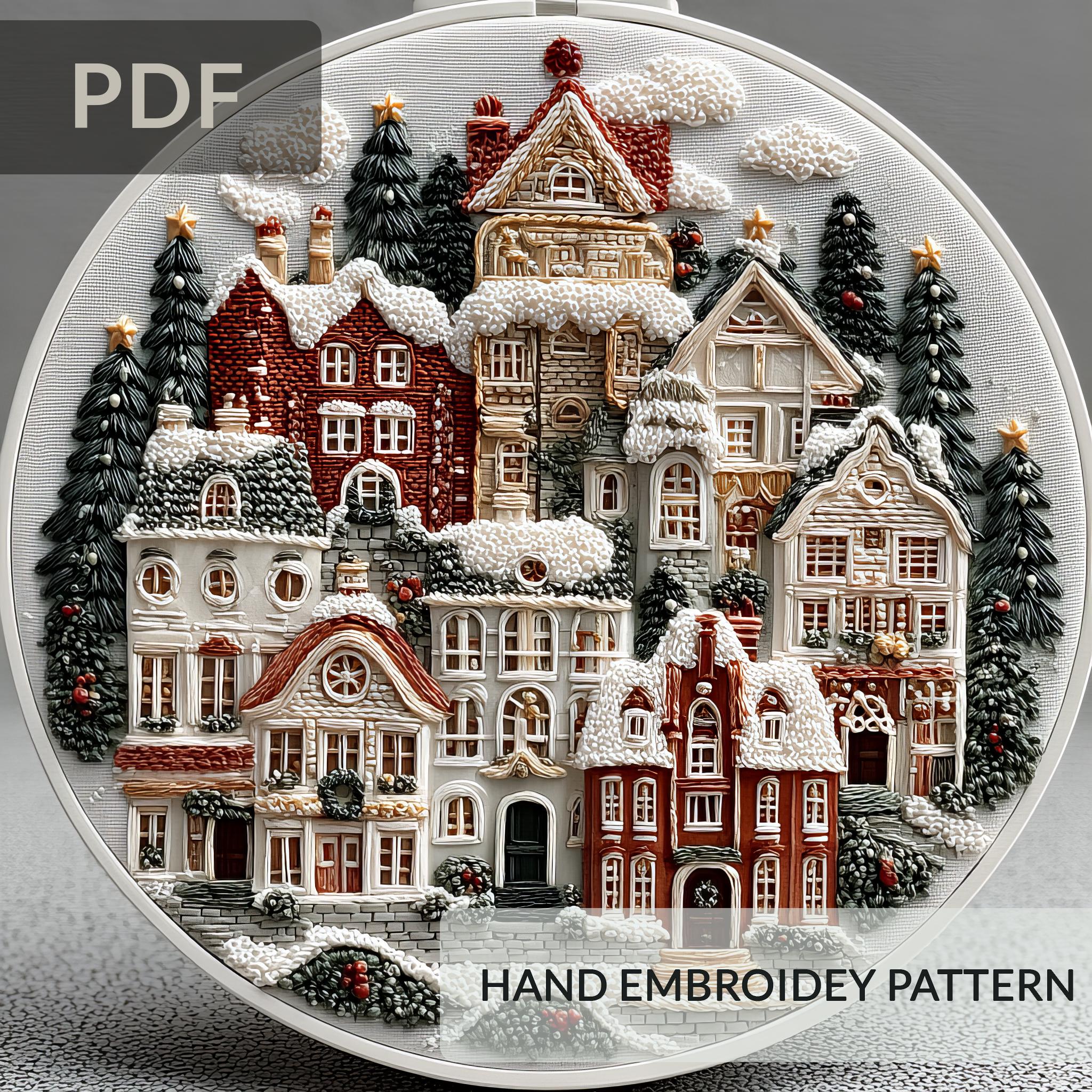 Christmas Village Hand Embroidery Pattern PDF | Snowy Winter Houses ...