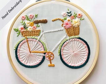 Floral Bicycle Hand Embroidery Pattern, Easy DIY (PDF Pattern)