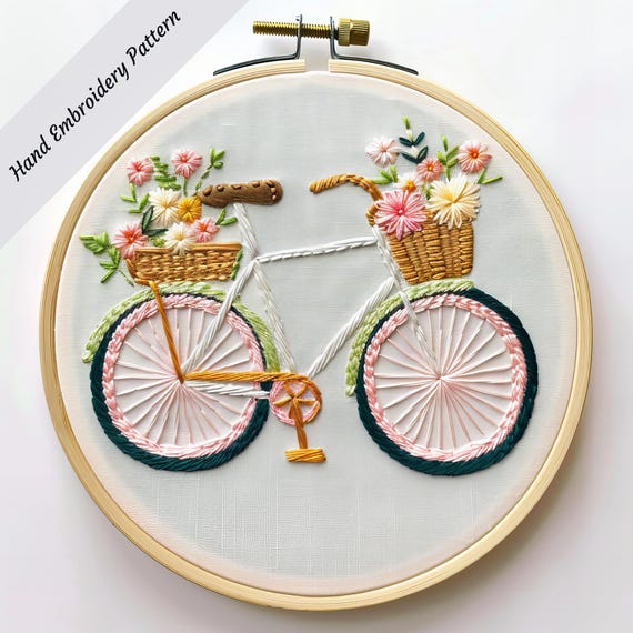 Nature Weaved In Threads Custom Basket Of Blooms Bicycle Embroidery Patch – Iron On Or Sew, 6.9x9.67 Inches, Made In USA
